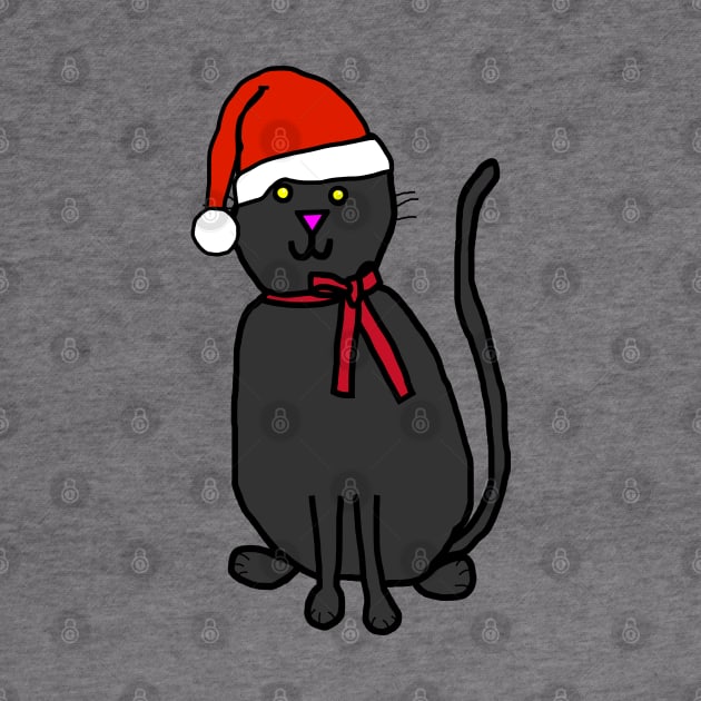 Christmas Kitty Cat Wearing Ribbon and Santa Hat by ellenhenryart